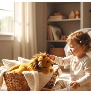 Aurora World Realistic Lion Bean Bag Male Full Furry Mane Plush 12in Stuffed Toy